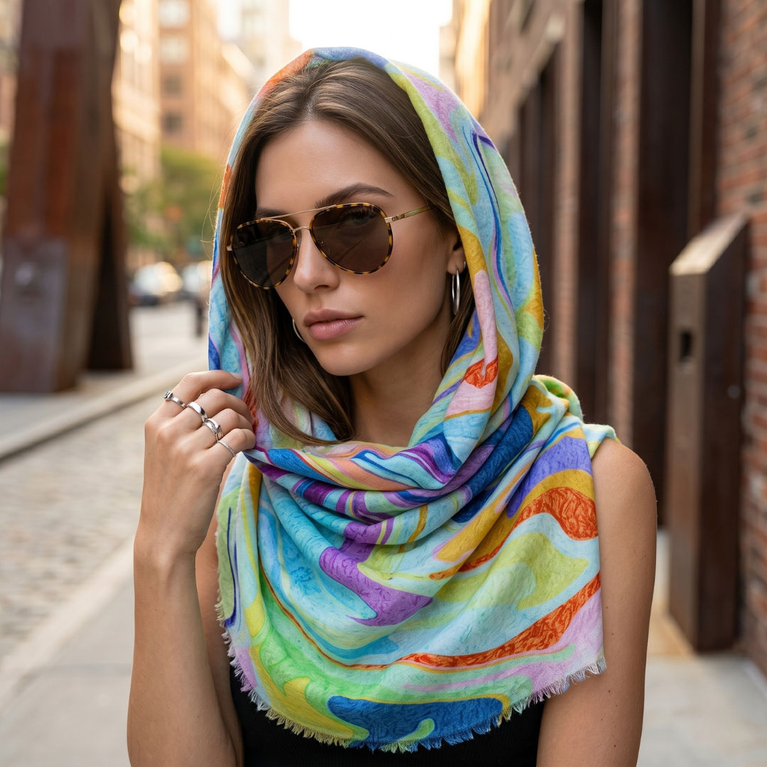 Rainbow Marble Ink Scarf
